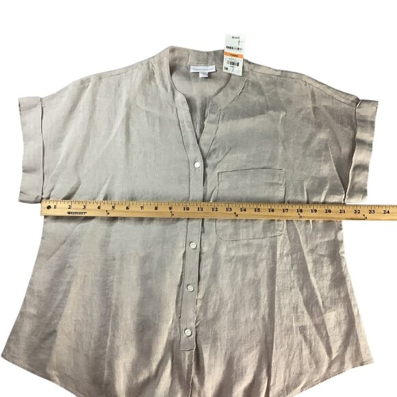 Charter Club Women's Flax Button Front Tie Hem Shirt Size S Collarless - Picture 8 of 14